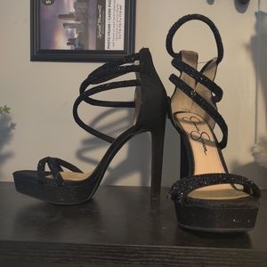 Strappy black heeled sandal